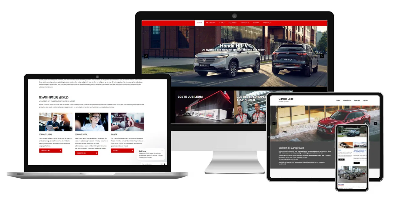 Garagewebsites van Pang op desktop, laptop, tablet en smartphone